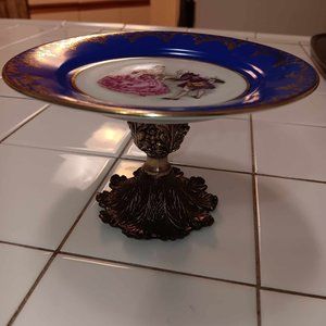 Pedestal Dish Hand Painted Paris Porcelain Serving Bowl Tableware